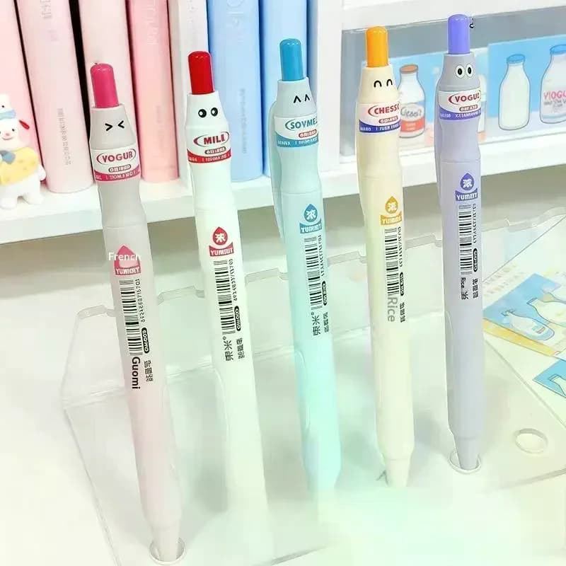 Set di 2/5 Penne Gel a Rapida Asciugatura da 0,5mm, Design Creativo a Forma di Bottiglia di Latte, Penne Nere Eleganti e Divertenti