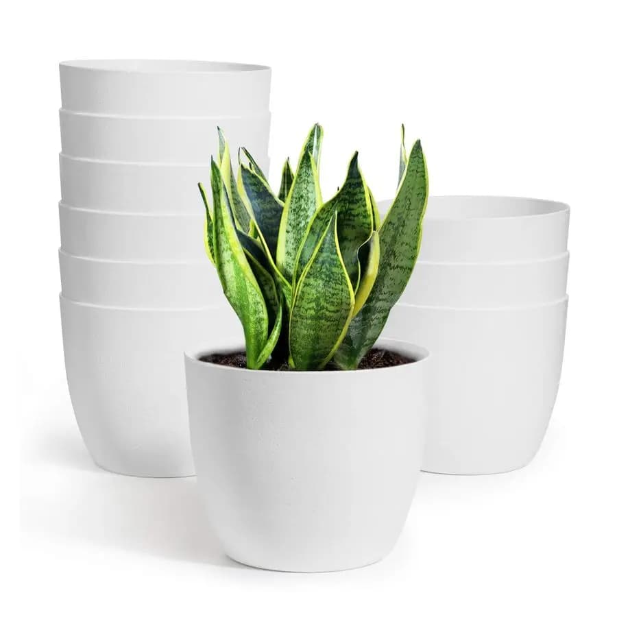 6 Inch White Plastic Self-irrigating Vases, Set of 10, Decorative Modern Flowers Jars for Semina and Vivai, for Interior and Exterior