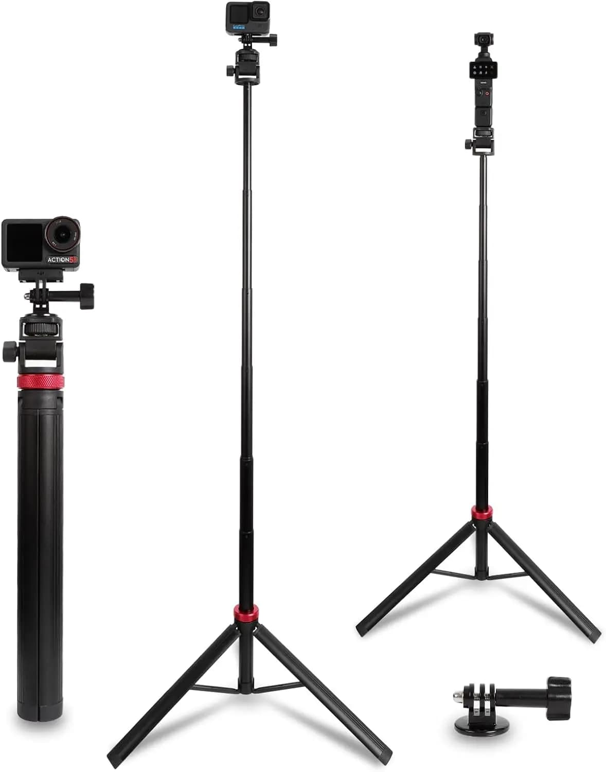 Treppiede selfie stick estensibile per action camera, vlogging e DSLR (14-81 pollici)