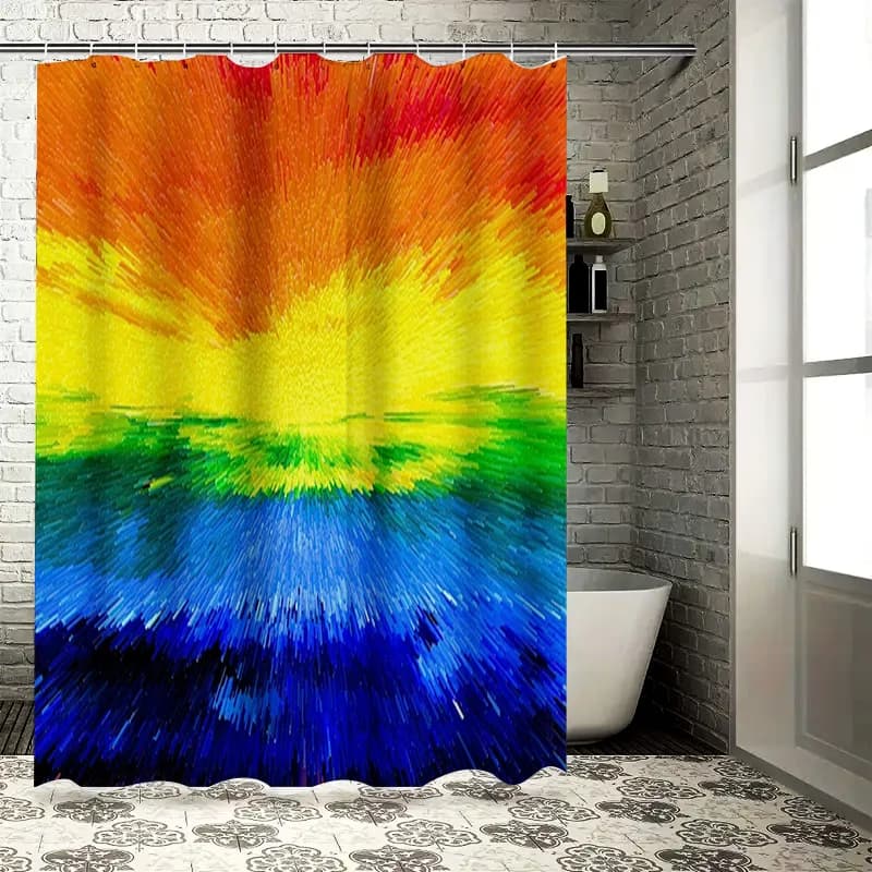 Tenda da doccia dai colori vivaci, moderna stampa Sunburst, decorazione per il bagno, per la cucina di casa, tessuto impermeabile con ganci (blu/rosso/verde