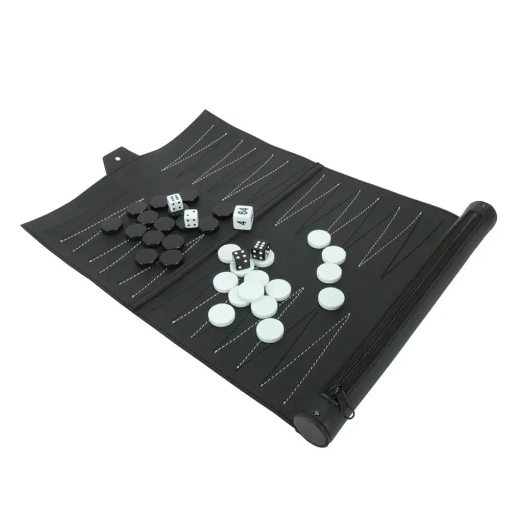 Set da Backgammon Vintage in Pelle PU, Edizione da Viaggio di Lusso, Grande e Arrotolabile, per Famiglie e Giocatori
