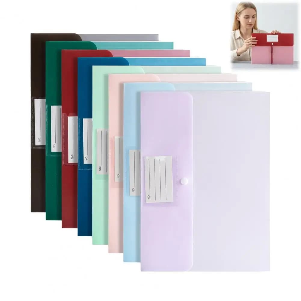 A4 File Holders 8pcs A4 Plastic Document Folders with Button Waterproof File Envelopes with Label Pocket Home Office School