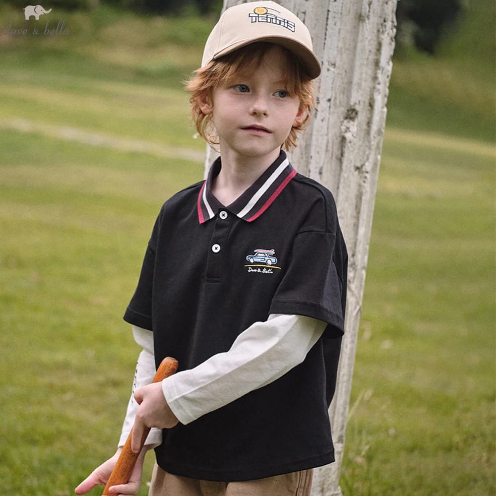 Dave Bella Boys' Spring Autumn Polo T-shirt Casual Long Sleeve Cotton T-shirt Kids Boy Outdoor Polo Shirt Top DK3252965