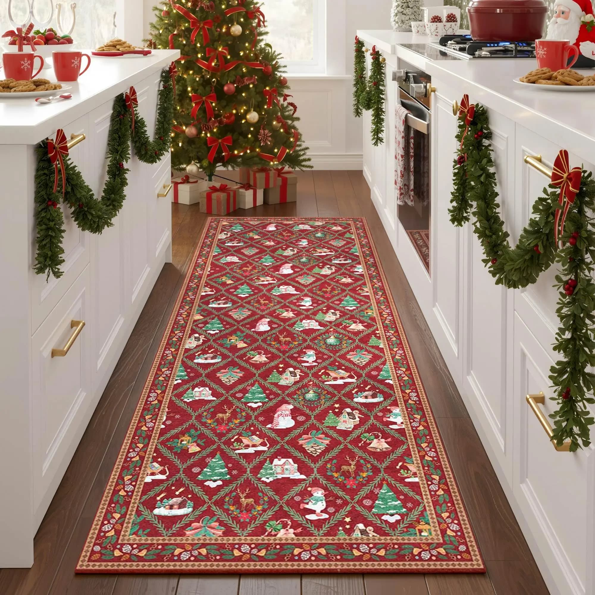 VIKAMA Christmas Nordic Luxury Print Running Rug, Entrance, Kitchen And Corridor Non-Slip , And Durable Carpet, Home Decoration