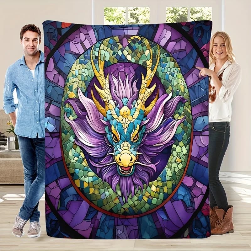 Mysterious Totem Dragon Pattern Flannel printed blanket suitable for all seasons suitable for living room office sofa and travel