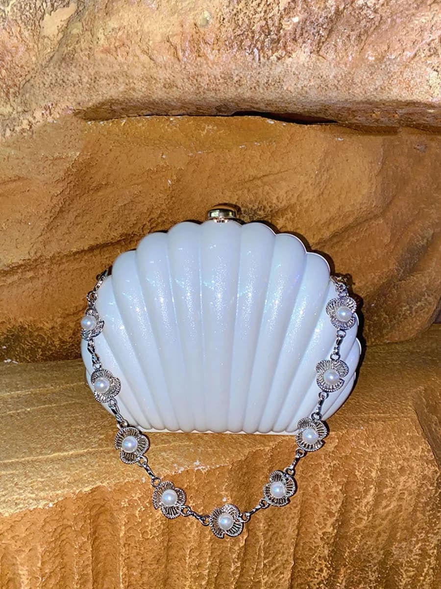 Borsa a Tracolla UGALS in Acrilico Effetto Marmo con Catena, Perle e Fiori, Elegante Borsetta da Festa con Chiusura Magnetica