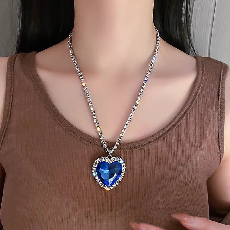 Set di 3 Collane da Donna 'Cuore dell'Oceano' con Cristalli Blu e Rossi, Gioielli in Zirconia per Matrimoni e Feste