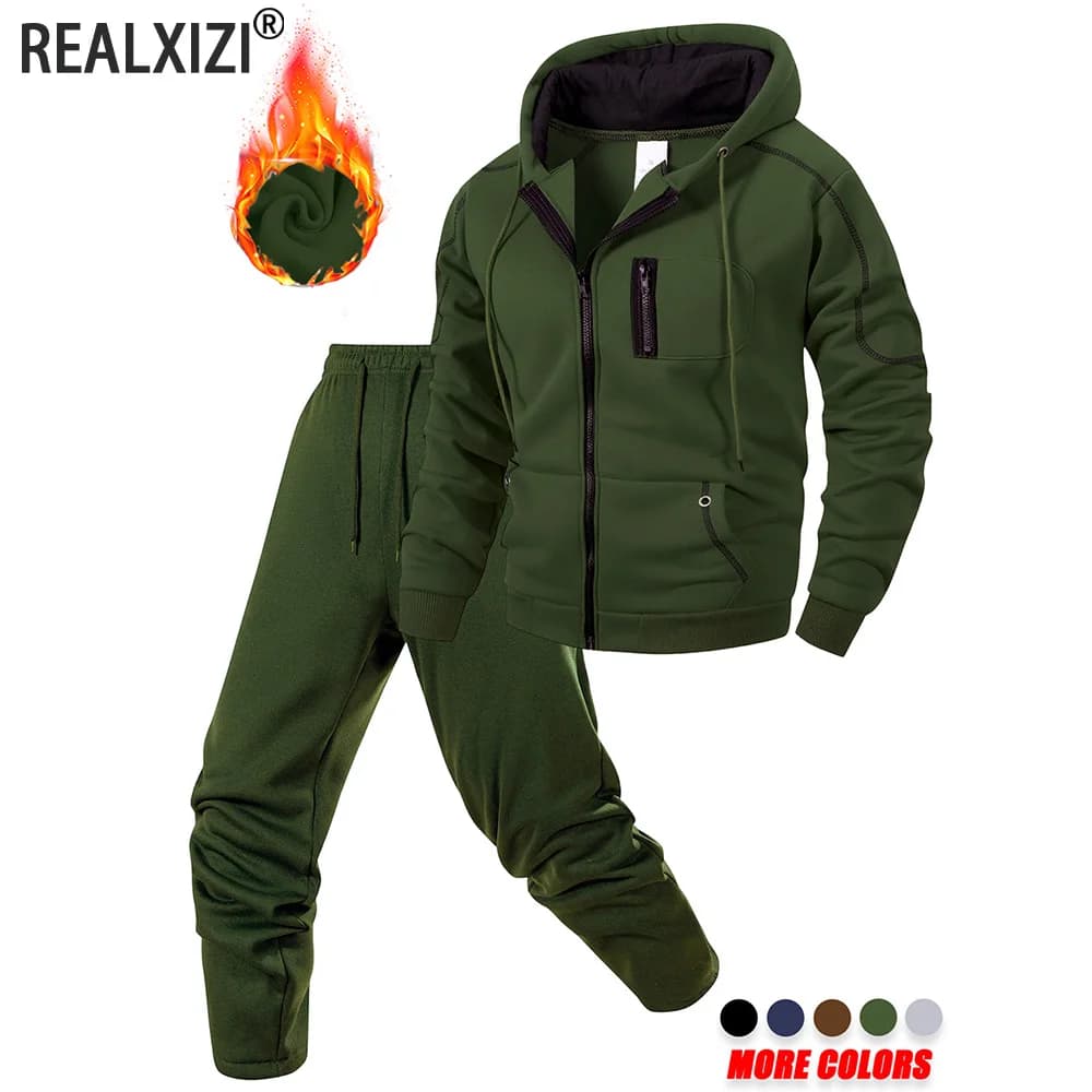 Men's sports clothing set for casual spring and autumn sports jacket + sports trousers jogging sweatshirt with hood pants suits