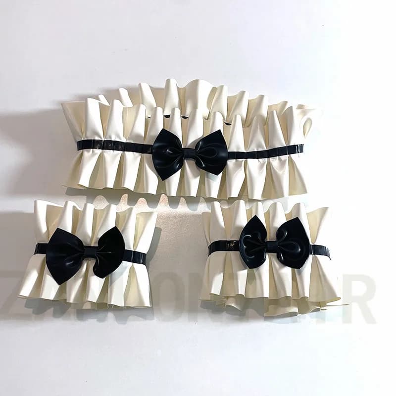 Lingerie sexy fatta a mano Principessa Cameriera Club Wear Cinturino da polso in lattice bianco Polsino con fiocco Collo con sciarpa Collana con colletto Bracciale