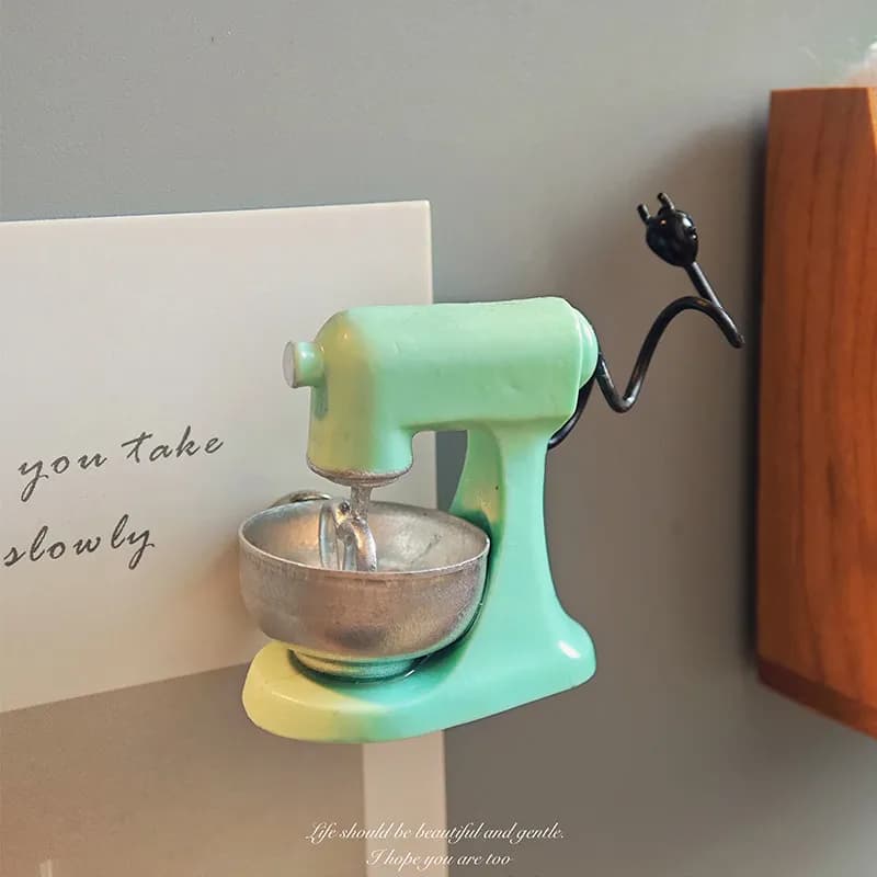 Mondo in miniatura sul frigorifero, creativo mini blender blu lago tridimensionale fatto a mano, adesivo per frigorifero