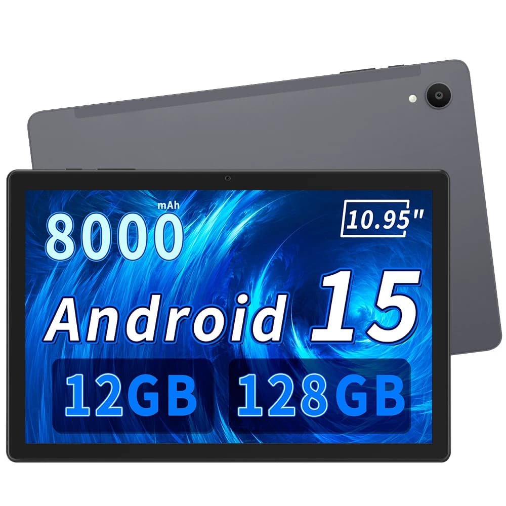 ANRY Tablet Android 15 ad Alte Prestazioni da 11 Pollici, 12GB RAM 128GB ROM, Octa Core T606, Batteria 8000mAh, Ricarica Rapida 18W, con Cover
