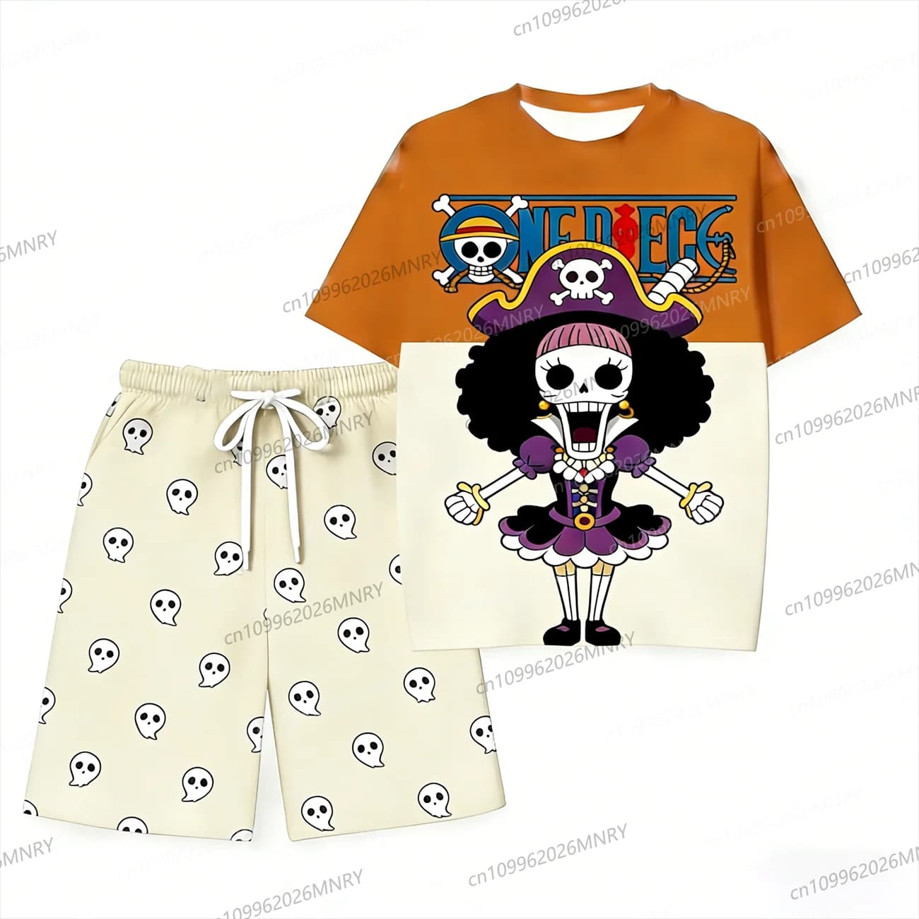 Pigiama One Piece Luffy per bambini, set da notte con stampa anime e teschio, morbido set estivo da uomo in 2 pezzi, set di t-shirt e pantaloncini da uomo per donna