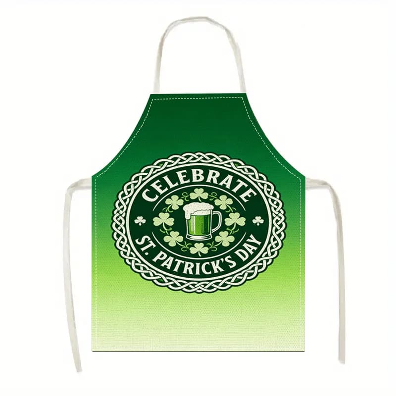 Grembiule da cucina con motivo a nodo celtico, verde sfumato, per San Patrizio, in lino, per uomo e donna, 1 pezzo