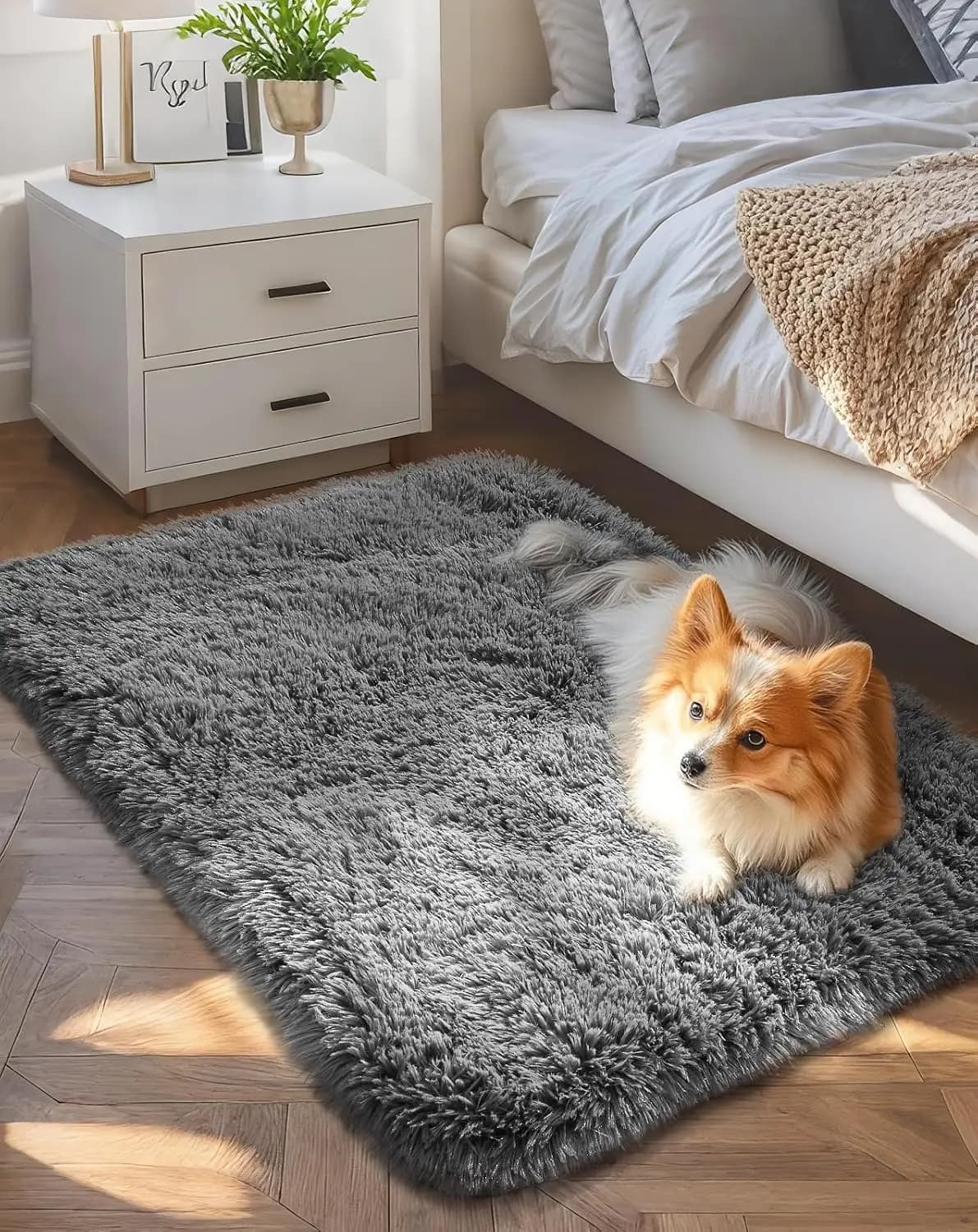 Fluffy Soft Grey Small Rug Non Slip Throw Bedside Carpet 2x3 Mat for Door Entryway Indoor Front Entrance Dog Bedroom Home Decor Aesthetic Nursery