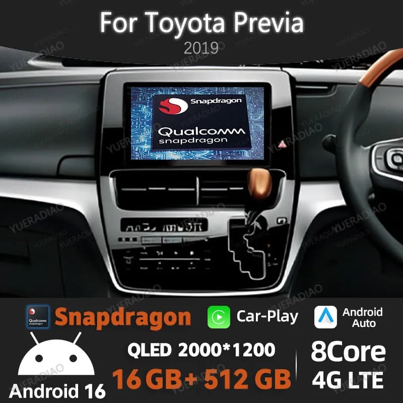 Android 16 Carplay Auto For Toyota Previa 2019 GPS NAVI 4G LTE 5G WIFI Multimedia Stereo Video Player QLED BT 2DIN Head Unit Car