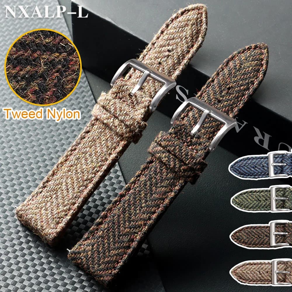 Tweed Nylon Weave Strap Genuine Leather Watchband 18mm 20mm 22mm for Omega for Seiko Smartwatch Wristband Quick Release Bracelet