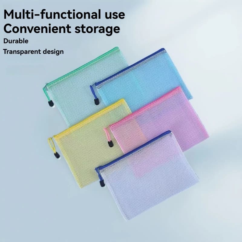 5PCS Cartella di archiviazione di cancelleria File Custodia con cerniera in rete A4/A5/A6 Borsa per documenti Cartelle di file con cerniera Forniture per ufficio scolastico