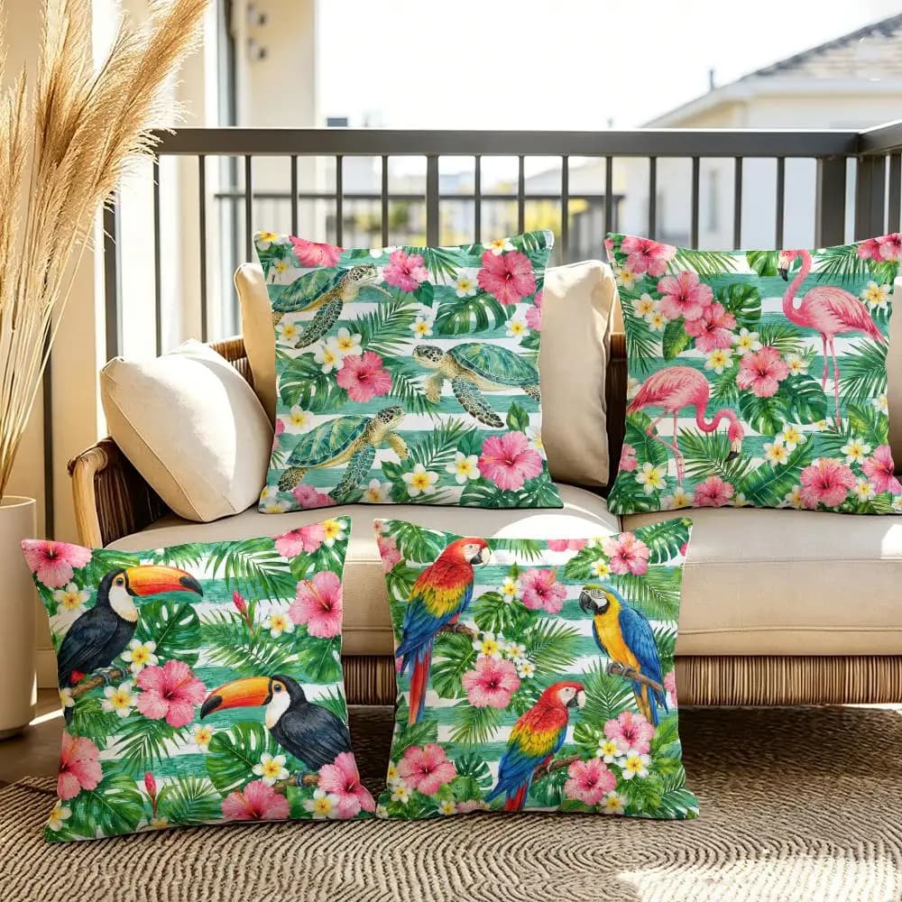 Exotic Jungle Print Cushion Cover Soft Plush Throw Pillow Cover Double-Sided Decorative Cushion Case Sofa Bedroom Home Decor