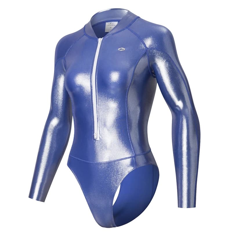 LEOHEX Spandex donna Lucido Body da surf Cerniera frontale Costume intero Swimwaer Manica lunga Costume da bagno Collant da sub Clubwear Party