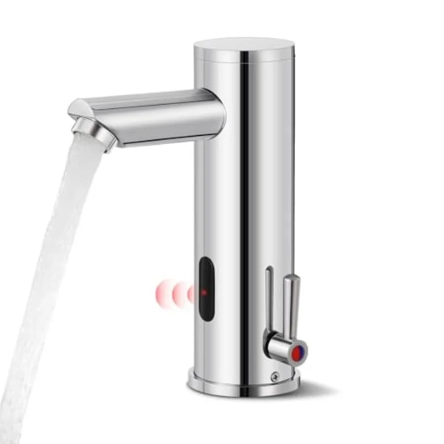 Rubinetto Automatico Senza Contatto per Lavabo Bagno, Attivazione a Sensore di Movimento, Commerciale, Mani Libere, Miscelatore Singolo con Controllo Temperatura Regolabile