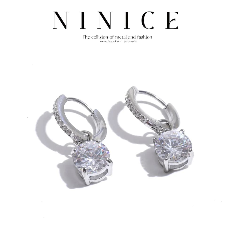 NiNice Stainless Steel Cubic Zirconia Round Hoop Earrings Temperament Delicate Popular Daily Jewelry Recommend