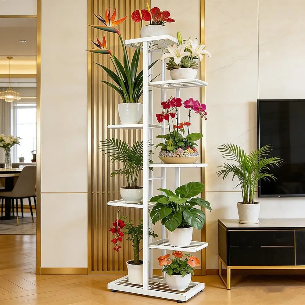 7Tier Wrought Iron Plant Stand Rust Proof Finish Multi Tier Plant Stand Multi Tier Flower Pot Storage Rack High Weight