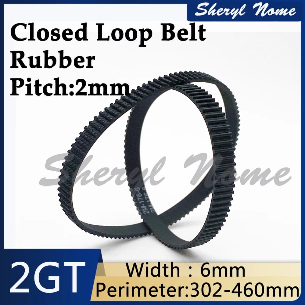 2GT 2MGT cinghia ad anello chiuso larghezza 6mm perimeter246 248 250 252 254 256 258 260 262 264 266 cinghia dentata in gomma
