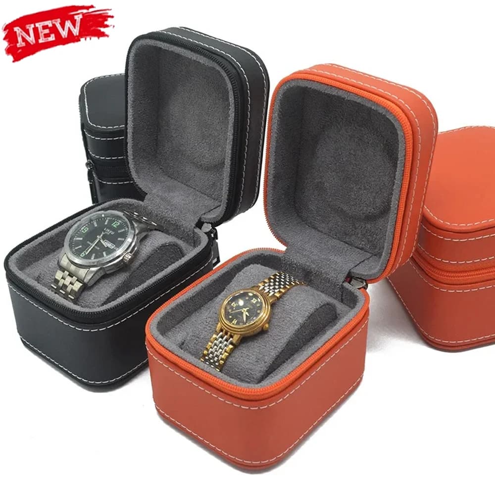 Portable Single Watch Case PU Leather Travel Case with Removable Cushion Jewelry Storage Organizer Square Watch Box