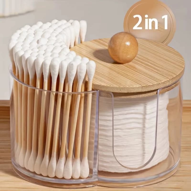 Portaoggetti con Doppio Scomparto - Organizzatore Trasparente per Bastoncini di Cotone e Dischetti di Cotone - Contenitore Trasparente per il Bagno per il Trucco