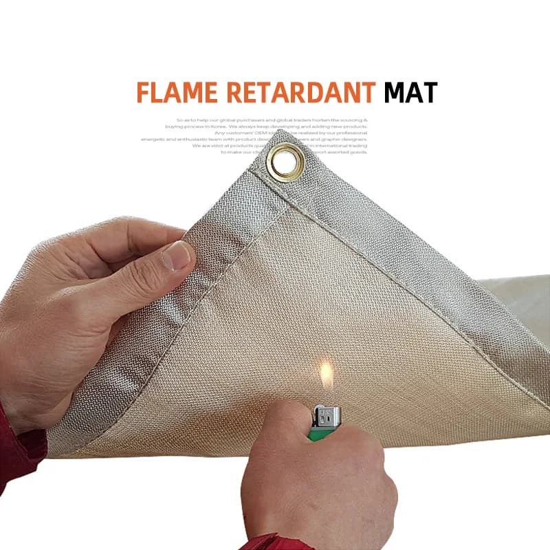 Insulating plug for camping barbecue, fire retardant blanket, fiberglass fabric, tent, stove