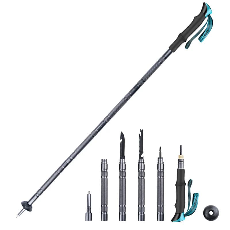 Factory Wholesale Multifunctional Folding Duralumin 7075 Hiking Sticks Trekking Poles EVA Handle Rubber Tip