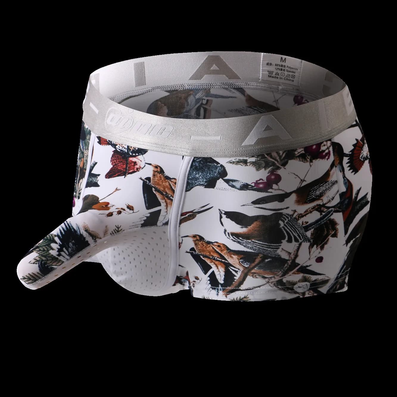 AIBC Men Ice Silk Boxer Shorts 3D Separate Elephant Pouch Underwear Mesh Breathable Mid Rise Floral Print Male Underpants