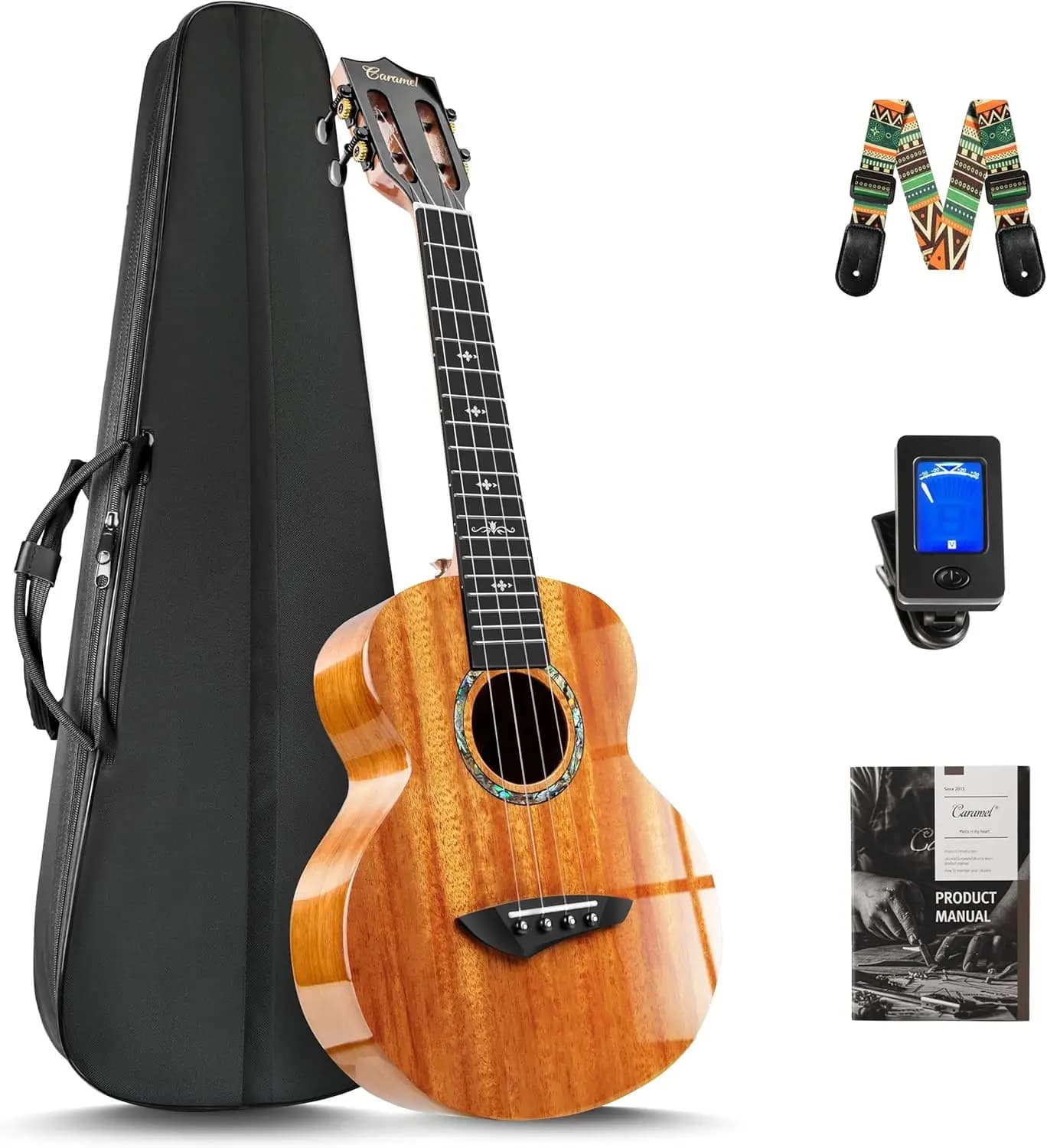 23" Concert Ukulele for Beginners - Handmade African Mahogany Glossy Red Finish, Starter Kit with Accessories