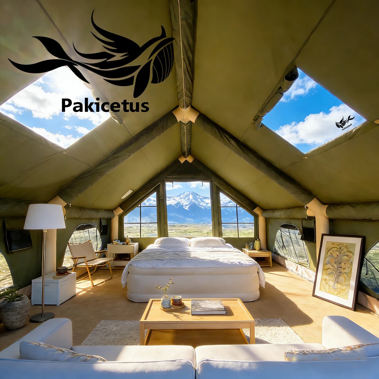 PAKICETUS Inflatable Tent 4-10P Stove Jack Mesh Windows Air Pump 4 Seasons Breathable Luxury Family Festival Camping Shelter