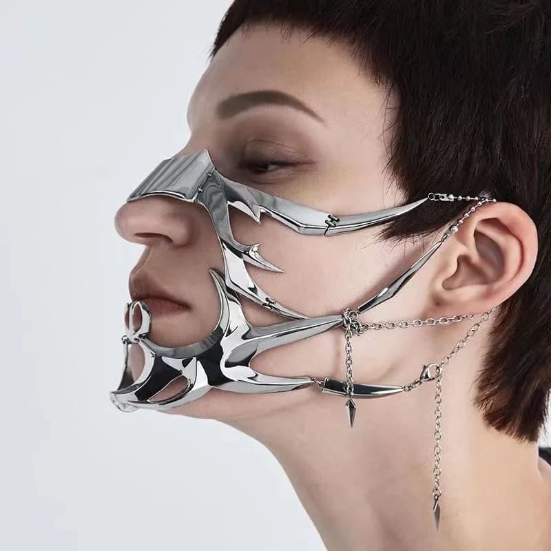 Maschera in metallo Cyberpunk dalla forma speciale, decorazione per il viso regolabile con vento meccanico fluido per uomini e donne