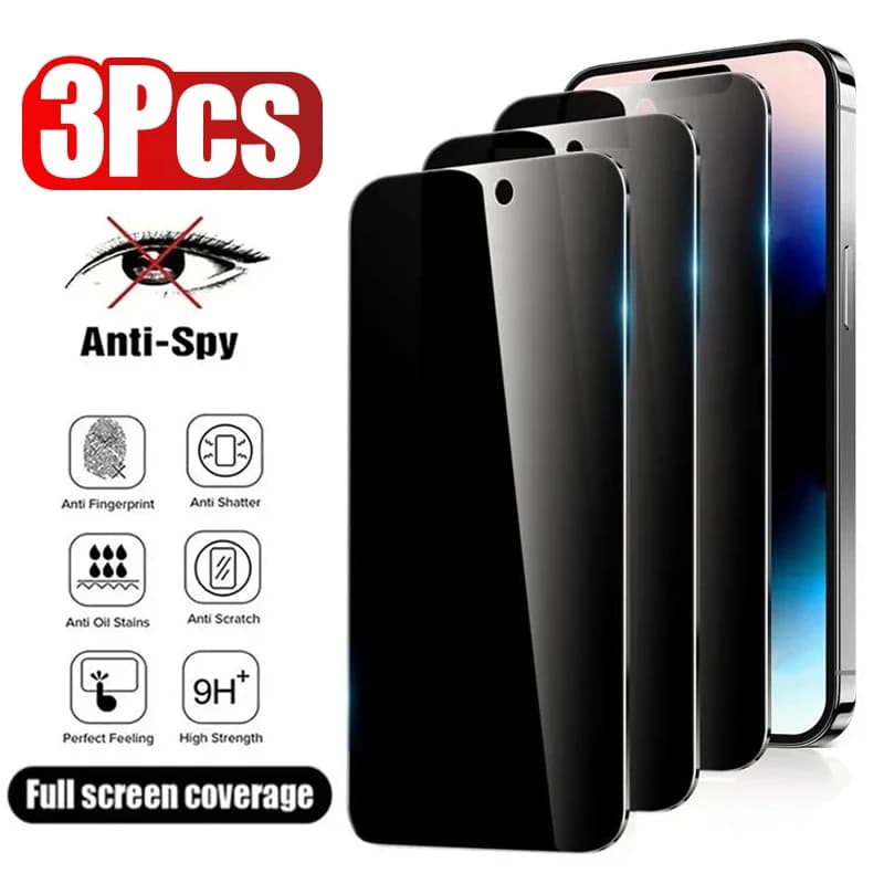 3 Anti-Spy Glass Parts for iPhone 17 16 15 14 13 12 11 Pro Max Privacy Screen Protector for iPhone 13 Mini 14 Plus 14 Pro Glass 15 16e