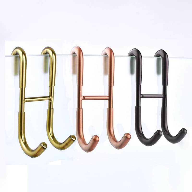 Shower Door Hook Stainless Steel Over Frameless Glass Hanger Bath Towel Clean Ball Squeegee Holder Rack S-Shape Drilling-Free