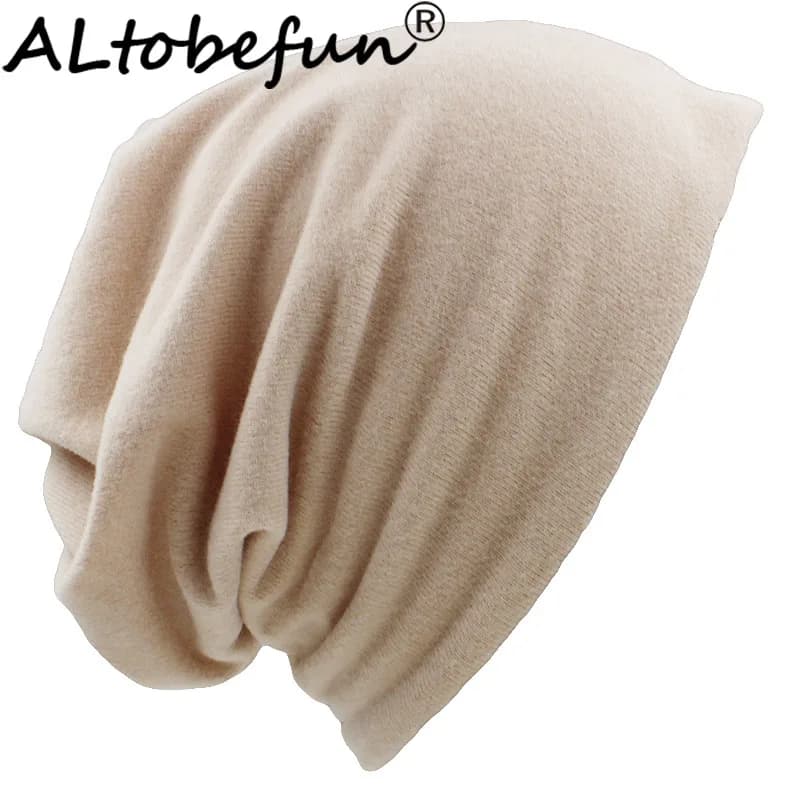 ALTOBEFUN Sciarpa da ragazza dal design solido, sottile, alla moda, femminile, Skullies, berretti, autunno inverno, cappelli a doppio uso per le donne BHT078