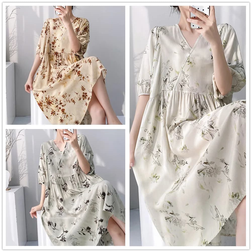 Sleepwear Soft Nightgown Thin Ethnic Style Homedress Plus Size Clothes For Women's Pajamas Shirt Nightdress Long Dress
