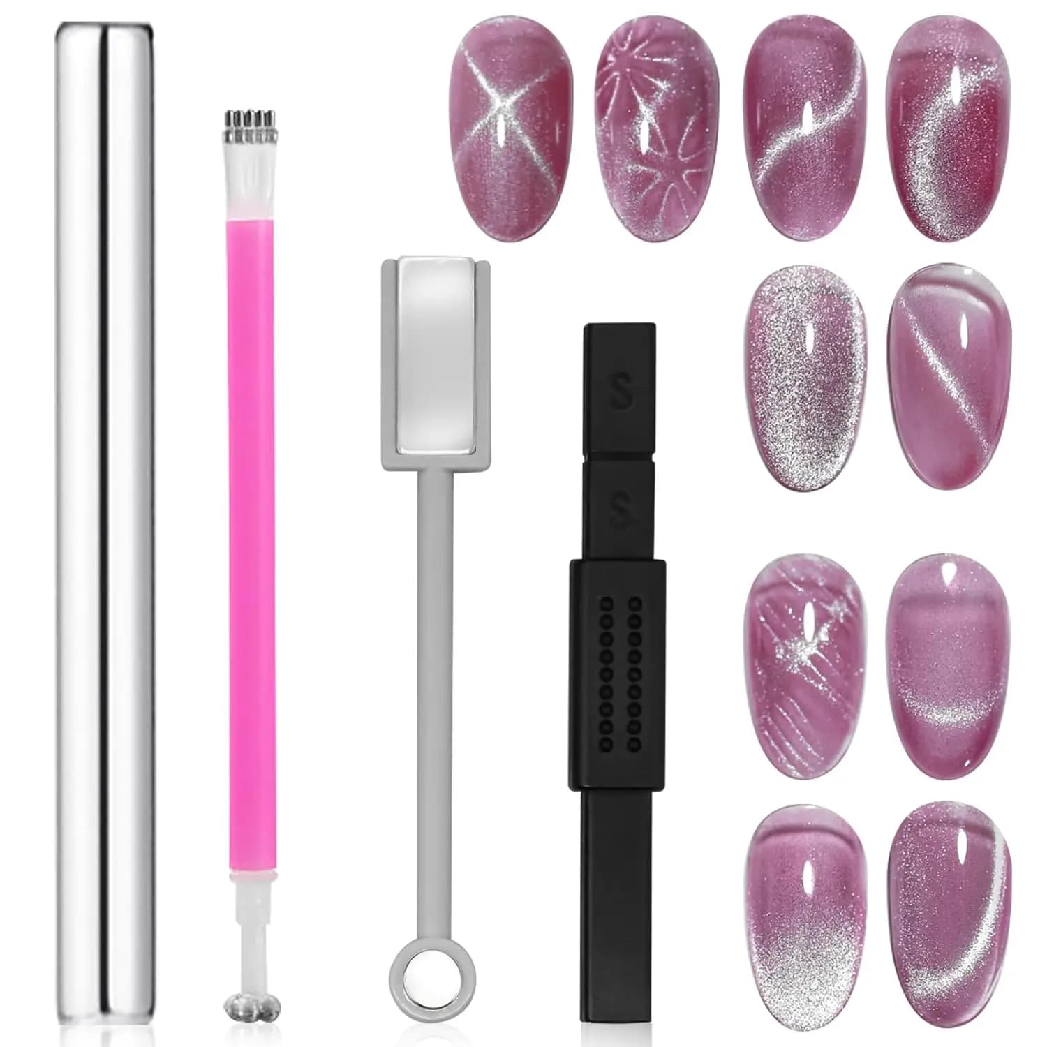 YIKOOLIN 4 pieces set of magnets for nail art Cat Eye magnetic sticks double head for manicure tools compatible with nail gel to create