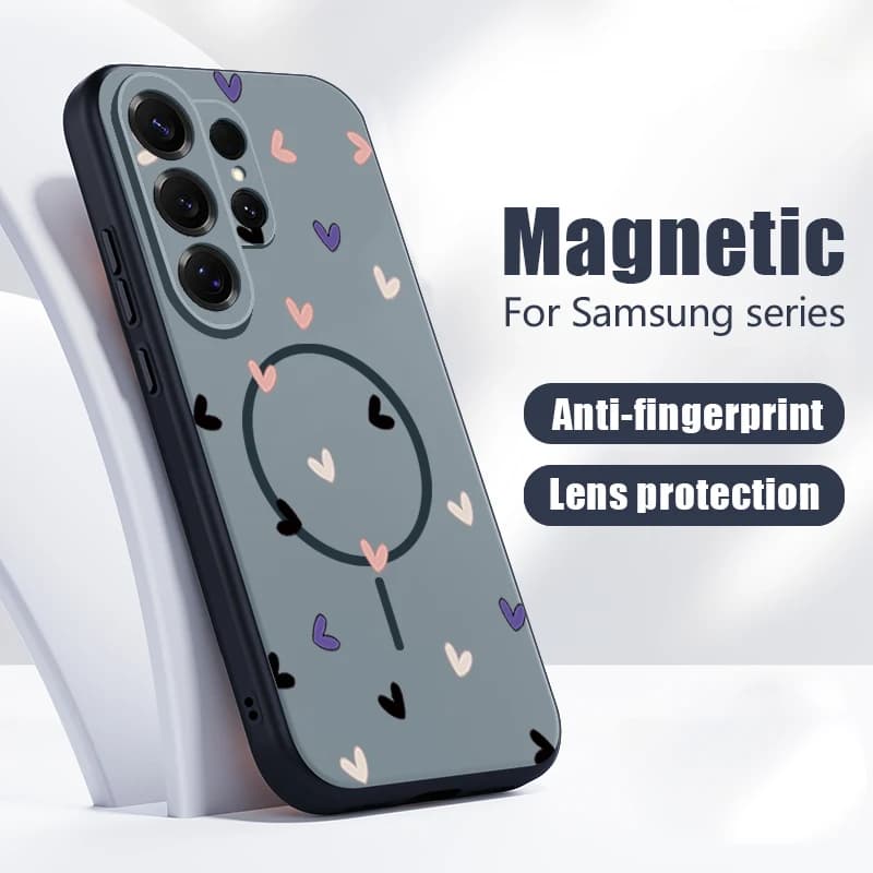 Custodia Magnetica con Stampa Mini Cuori per Samsung Galaxy S26 Ultra S25 Edge S24 Plus S23 FE S22 A54 A55 A56 5G Compatibile con Magsafe