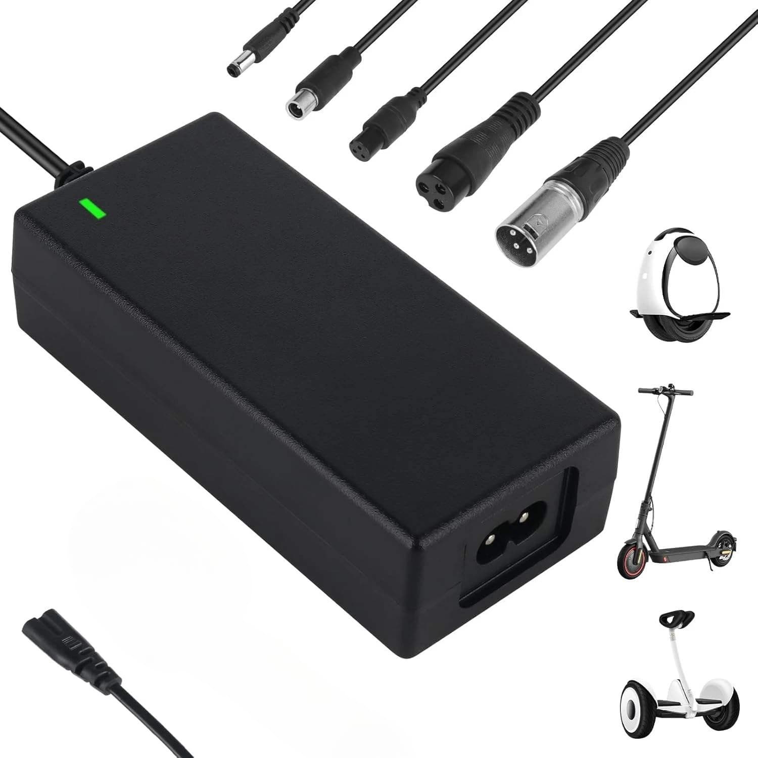 AC DC 42V 2A universal power adapter, intelligent charger for electric scooter with 24-36V lithium battery, US/EU plug, black, 100-240V