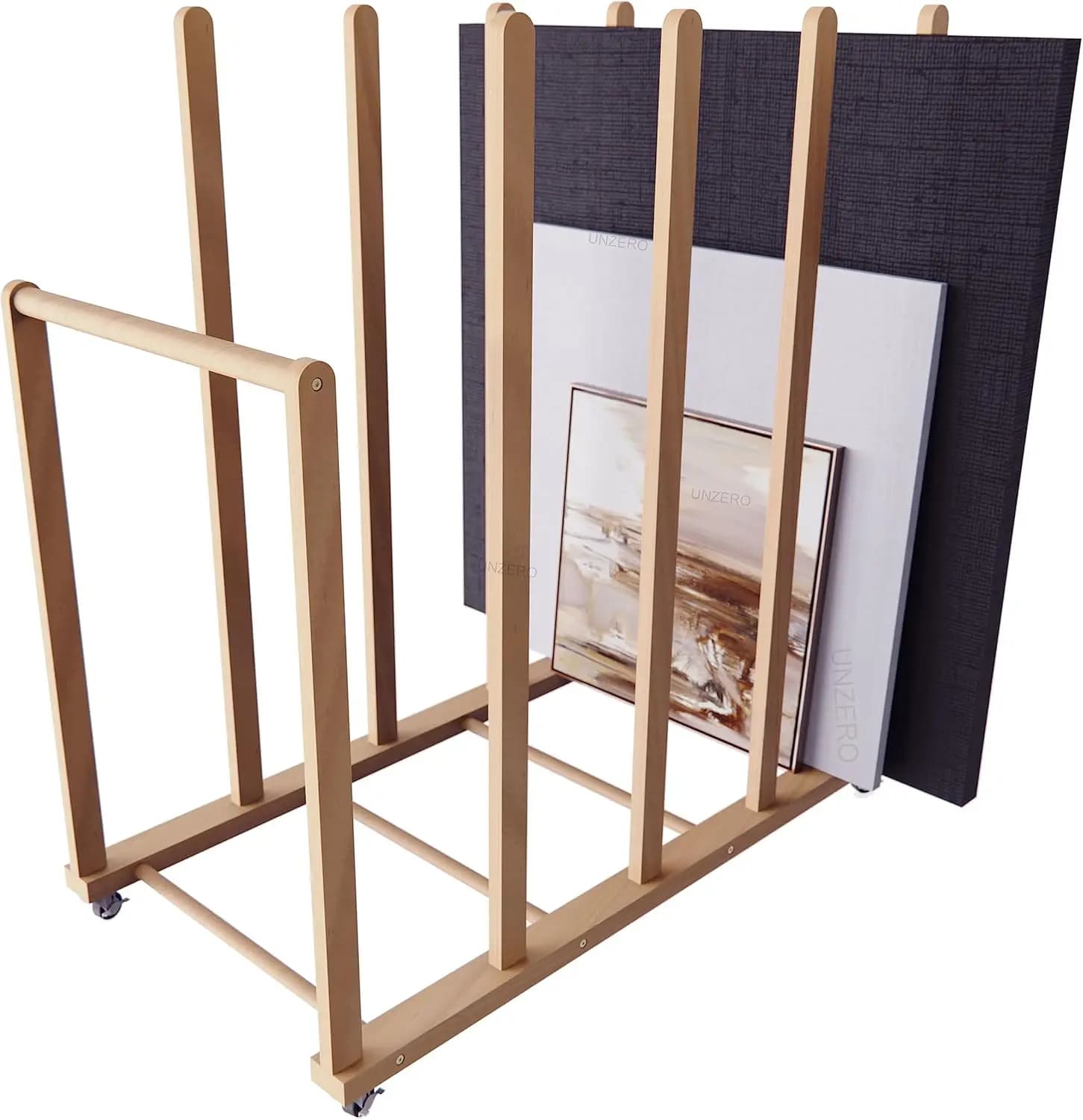 Scaffale portaoggetti, porta tele, scaffale per tavole da disegno, scaffale porta tele con maniglia e ruote per tavole da disegno