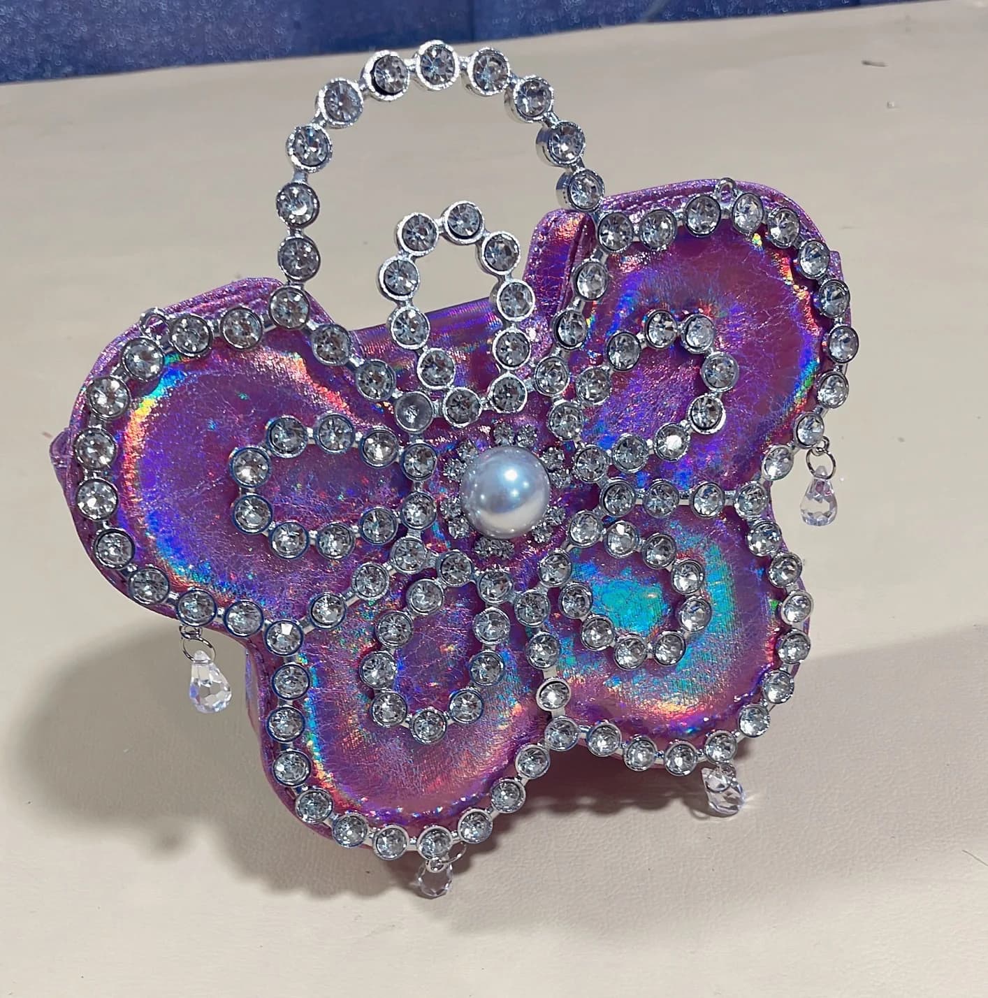 Borsa a forma di fiore, borsa a tracolla, borsa a tracolla con perle brillanti e diamanti, borsa per feste e banchetti, regalo per donna