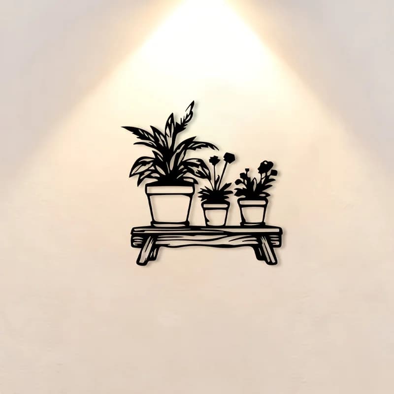 Modern 2D Flat Aluminum Wall Art 16x24 Inch Waterproof Weatherproof Potted Plant Metal Decor For Living Room Patio Garden Yard