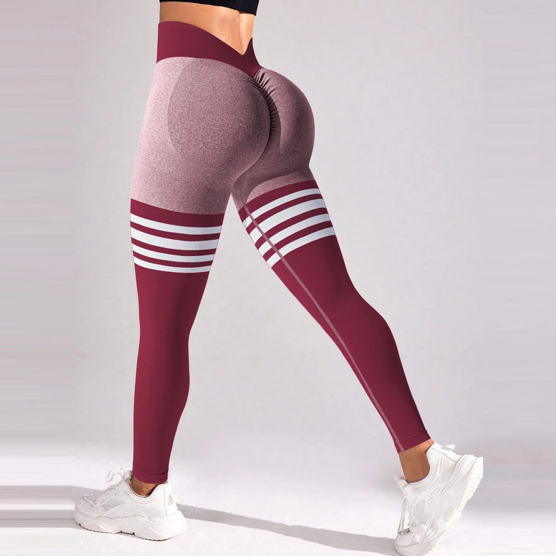 Leggings da donna con scollo a V Esercizio Palestra Fitness Allenamento atletico Leggins elastici Pantaloni da yoga scrunch a vita alta Collant sportivi S-XL