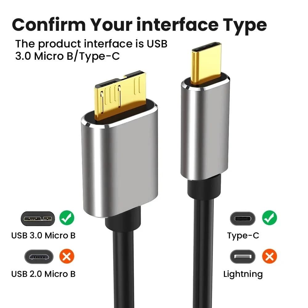 Cavo USB 3.1 da tipo C a Micro B Cavo per disco rigido esterno da 5 Gbps per disco rigido Linea di ricarica per computer PC Trasferimento rapido dei dati