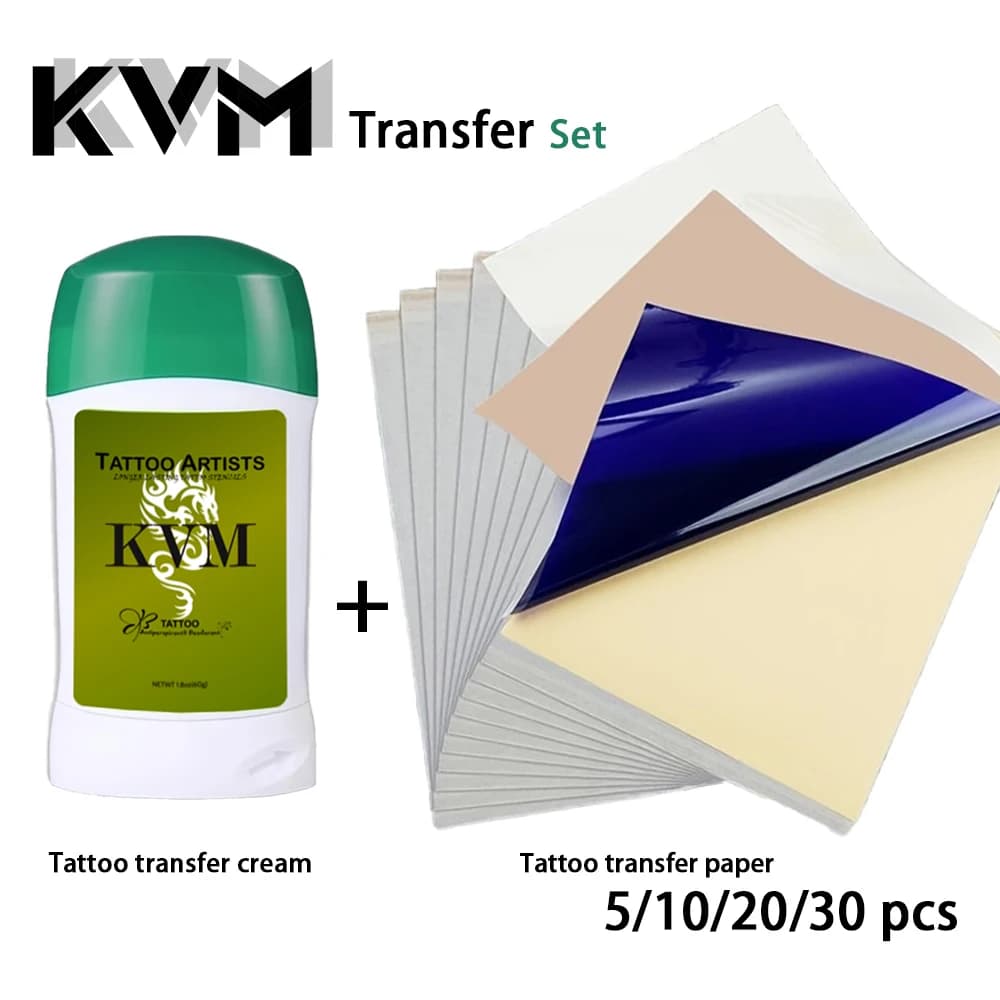 KVM Tattoo Transfer Cream Gel with tattoo transfer paper kit, Tattoo Transfer Machine accessories for A4 Size Stencil Paper