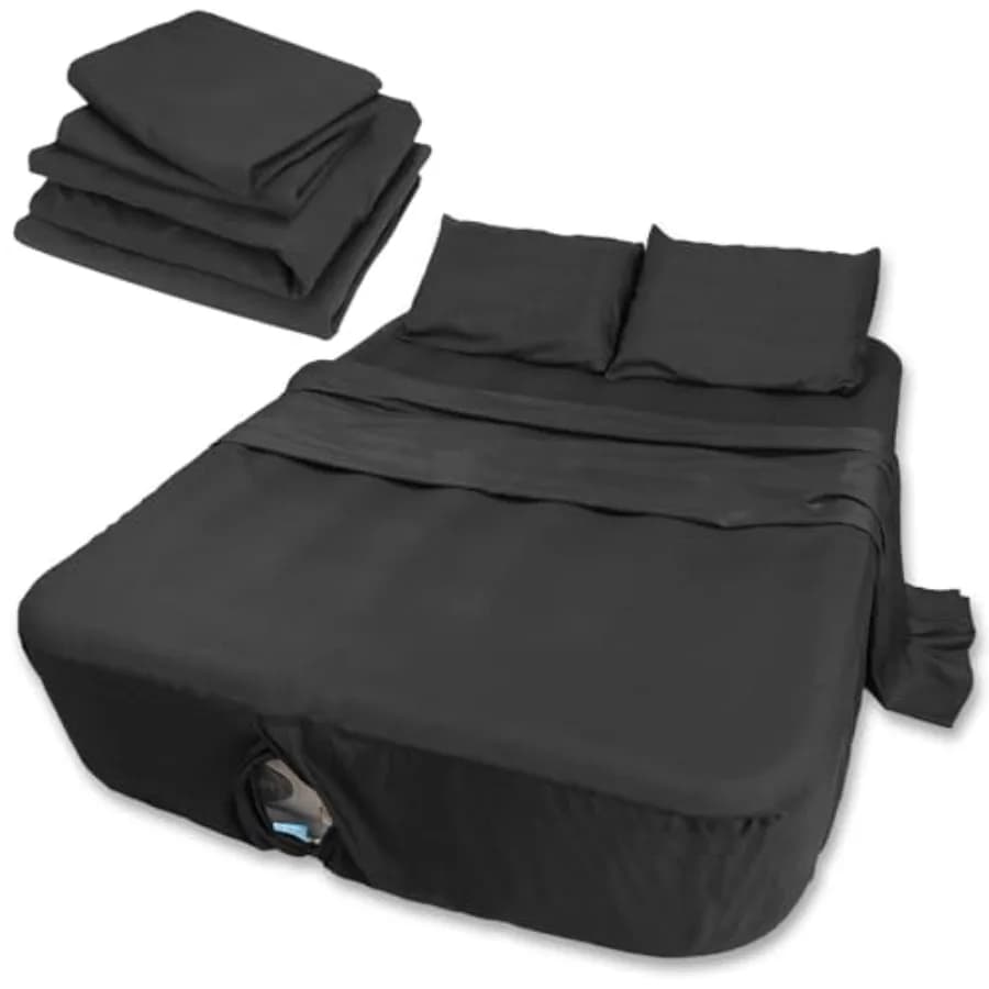 Set di Lenzuola Air Mattr King Size - 4 Pezzi Morbidi e Traspiranti con Tasche Profonde per Letto Gonfiabile da 16-24 Pollici con Lenzuolo Piatto, F