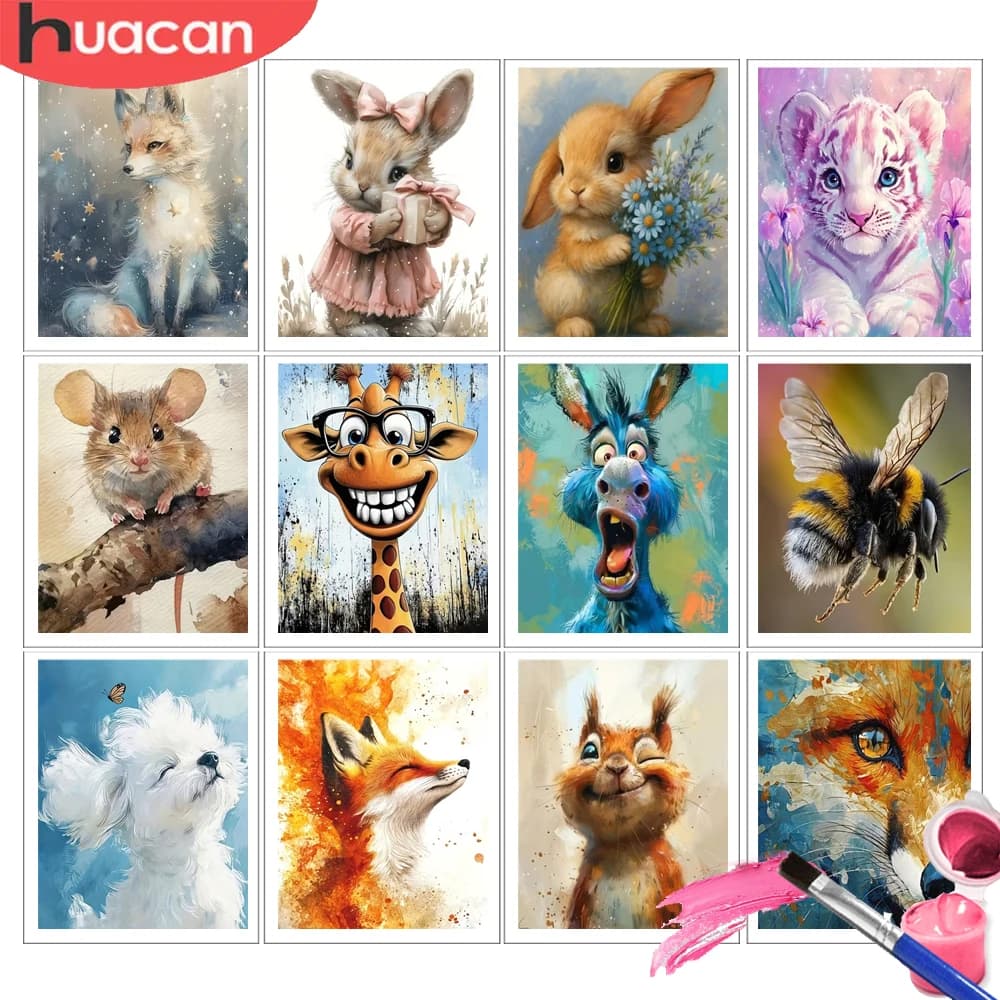HUACAN Paint By Number Kits Rabbit Animal Pictures Oil Paint Colorful Canvas Squirrel Autumn 5D Diy Gift Decorative Paintings